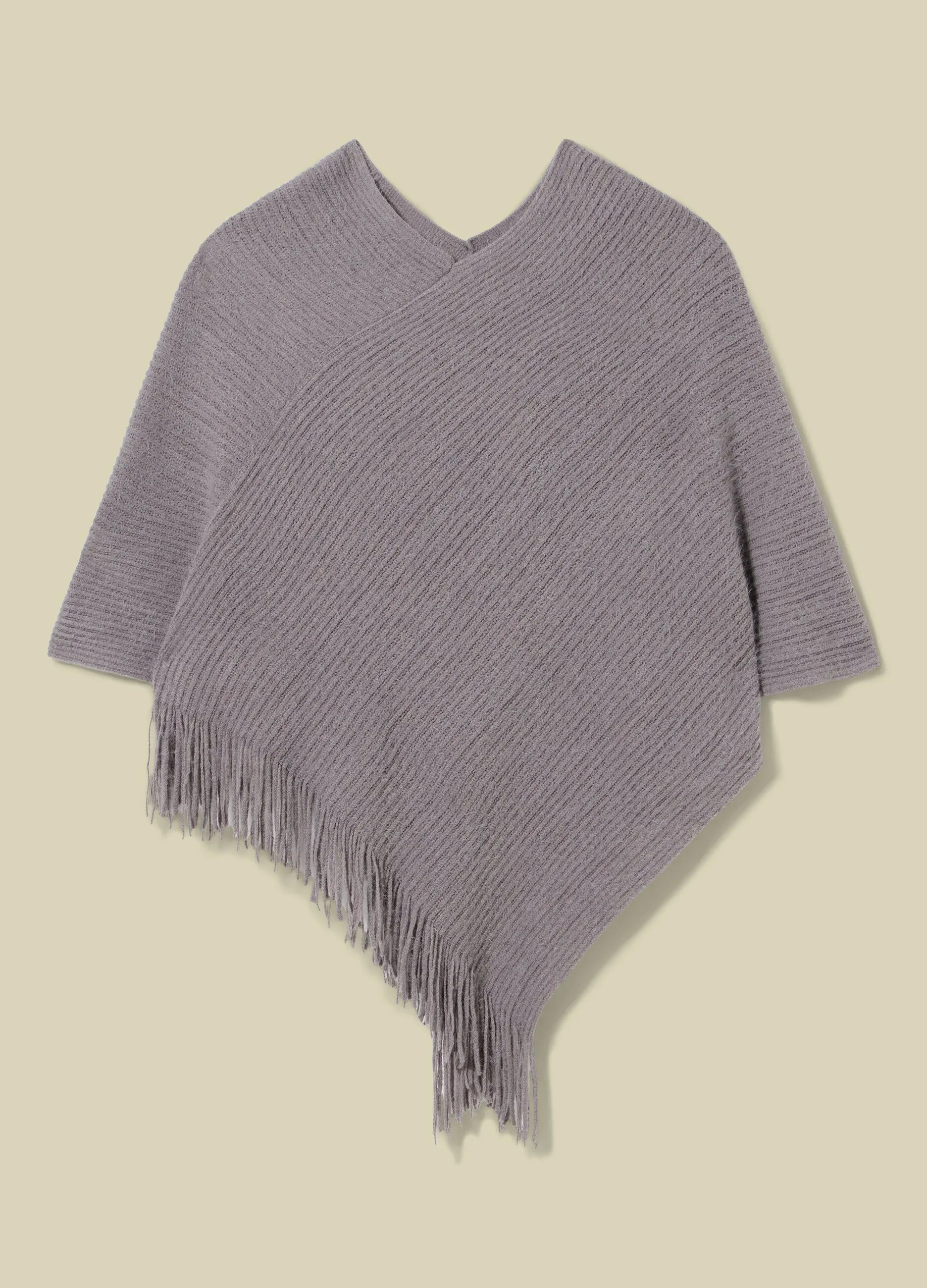 KATE MEE  Poncho tricot in costina sfrangiato donna