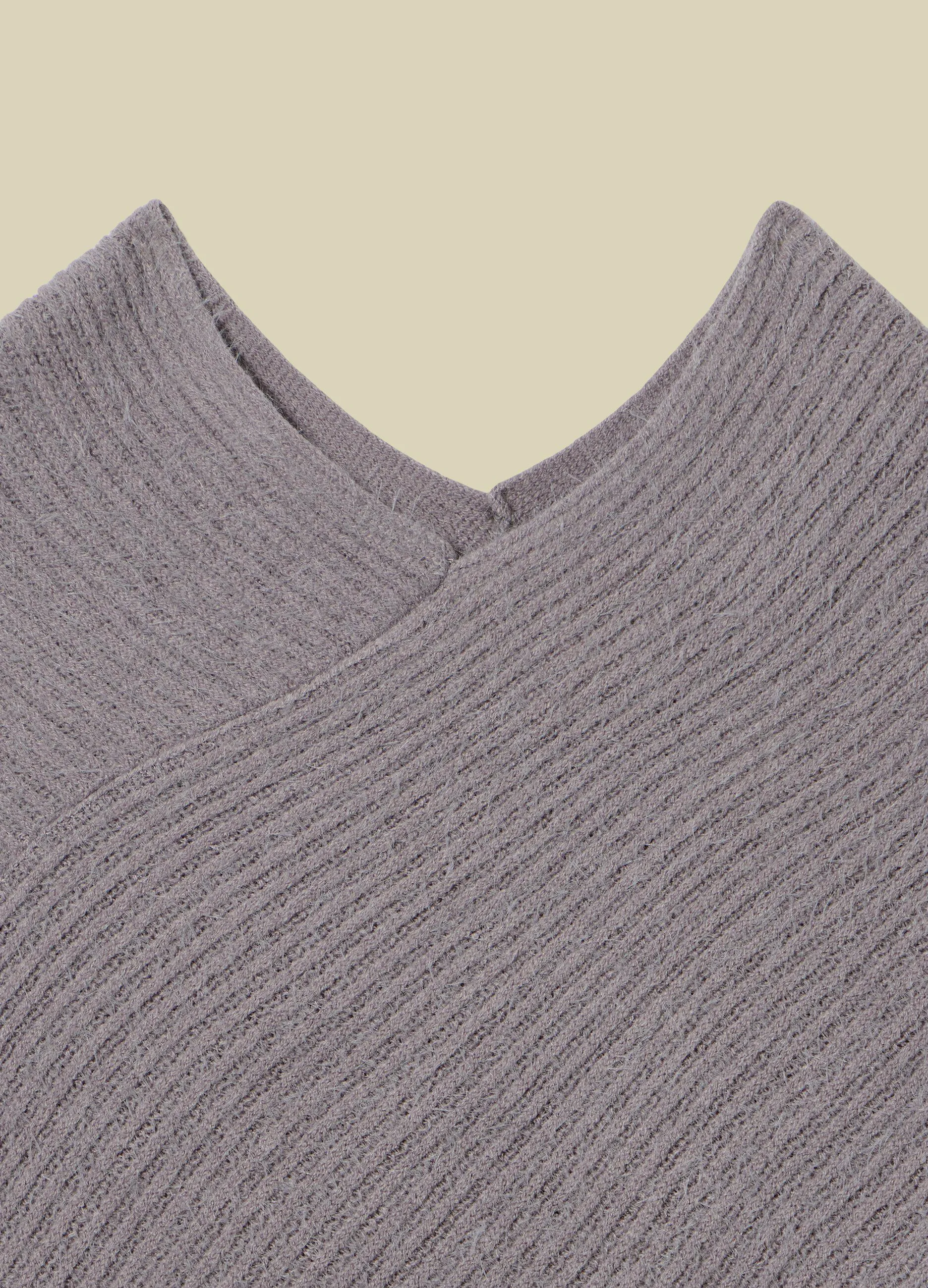 KATE MEE  Poncho tricot in costina sfrangiato donna