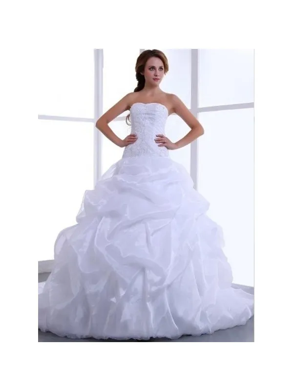 KRISTI - Abito da Sposa Online Corpetto in Pizzo e Gonna Principesca in Organza Glitterata