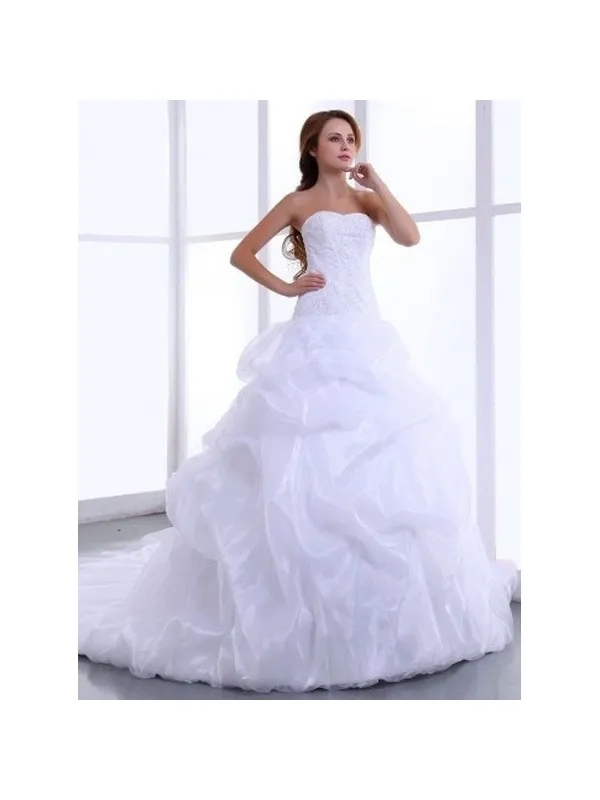 KRISTI - Abito da Sposa Online Corpetto in Pizzo e Gonna Principesca in Organza Glitterata