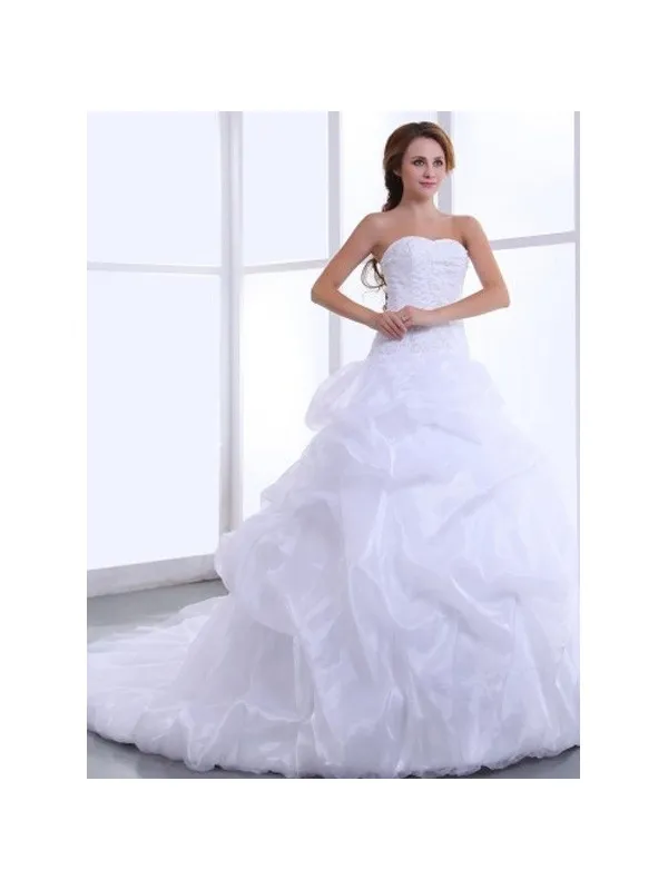 KRISTI - Abito da Sposa Online Corpetto in Pizzo e Gonna Principesca in Organza Glitterata