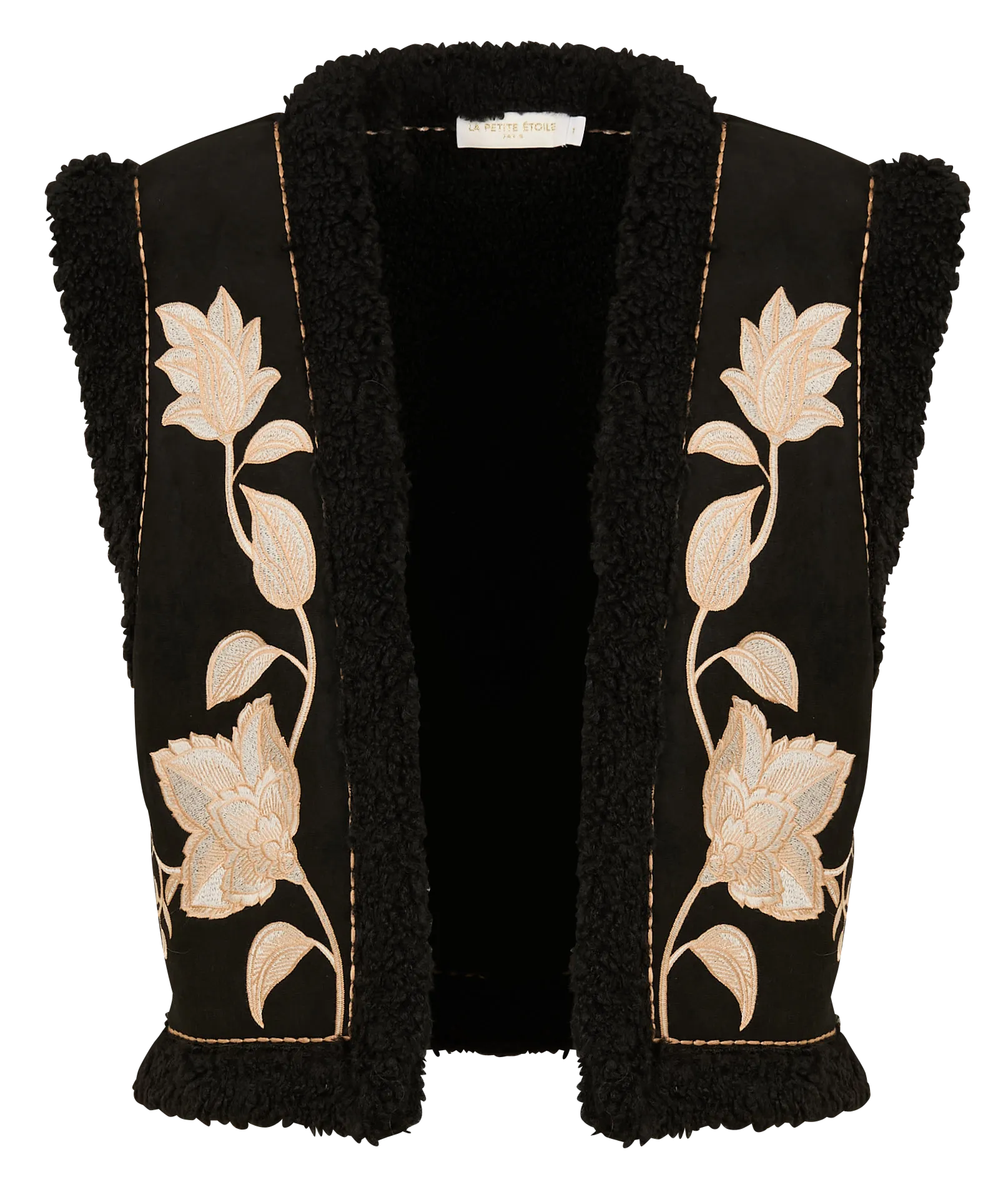  LA PETITE ETOILE   VIVIANE - Gilet senza maniche ricamato effetto pelliccia | Nero