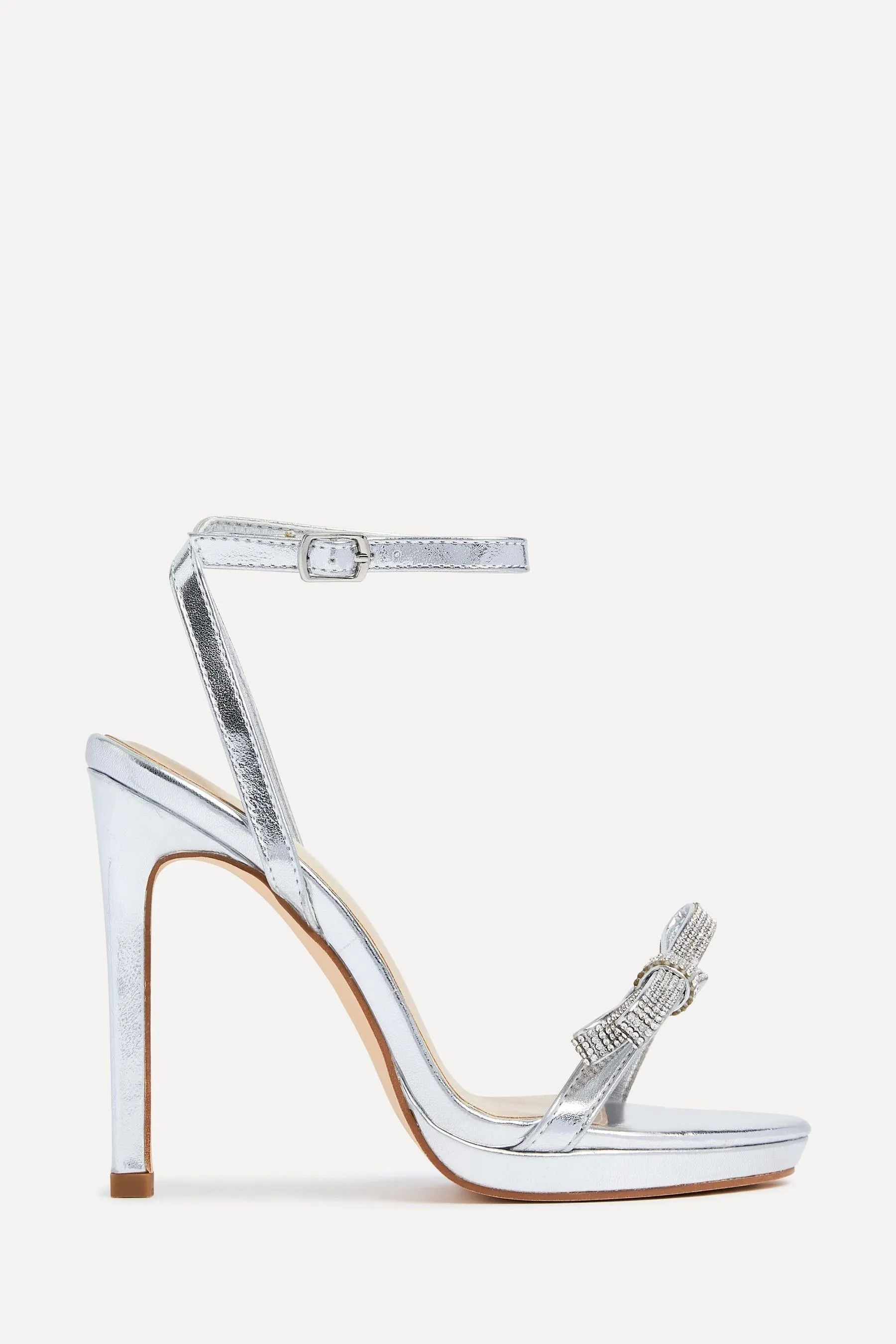 Linzi Gloriose scarpe con tacco effetto nudo con strass sul davanti