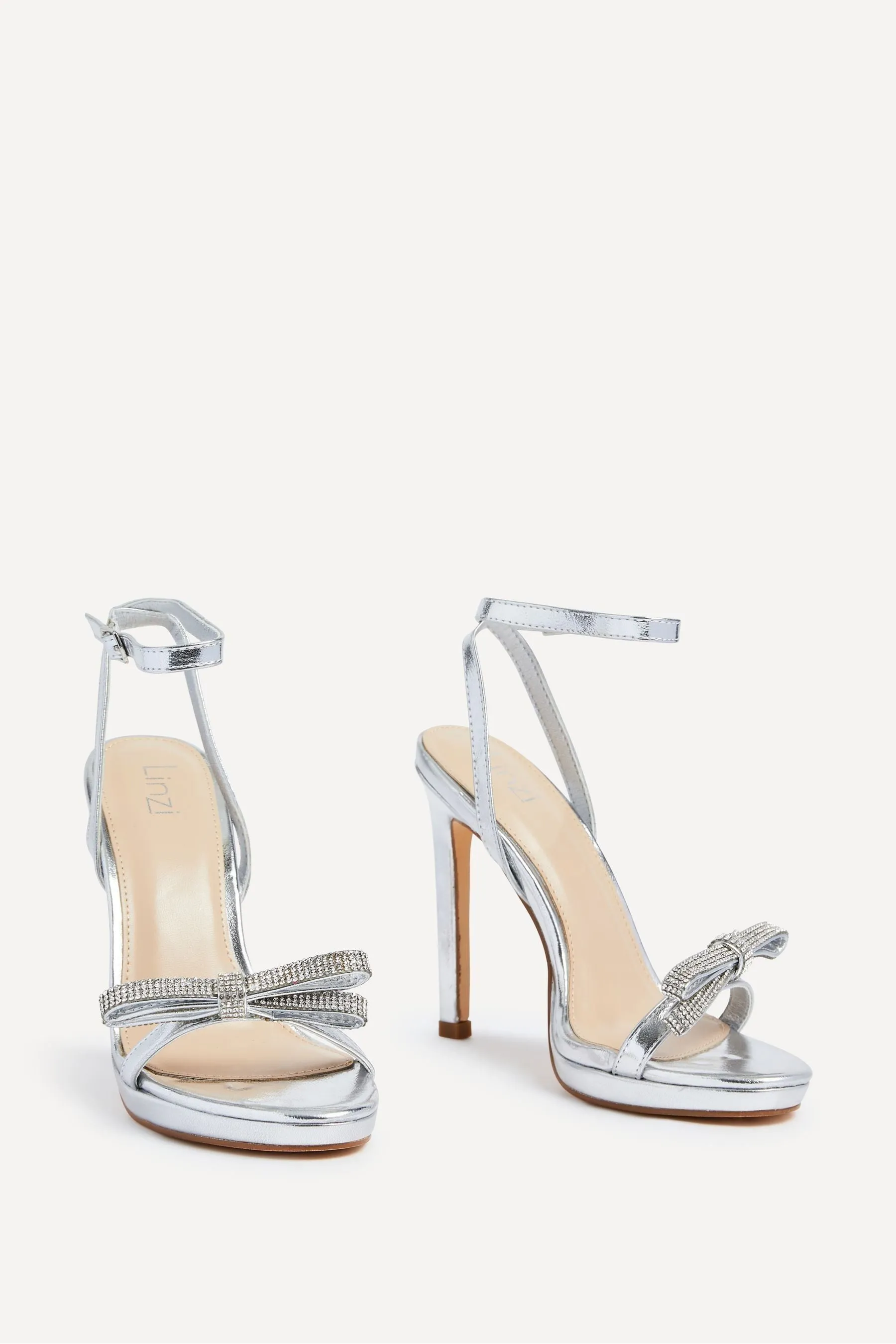 Linzi Gloriose scarpe con tacco effetto nudo con strass sul davanti