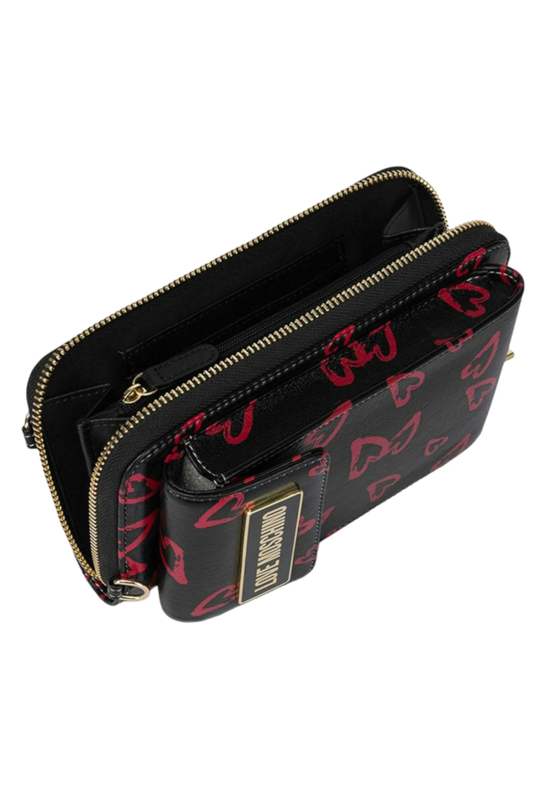 LOVE MOSCHINO Portafoglio Tracolla Donna Nero Rosso JC5701PP0IKM100A