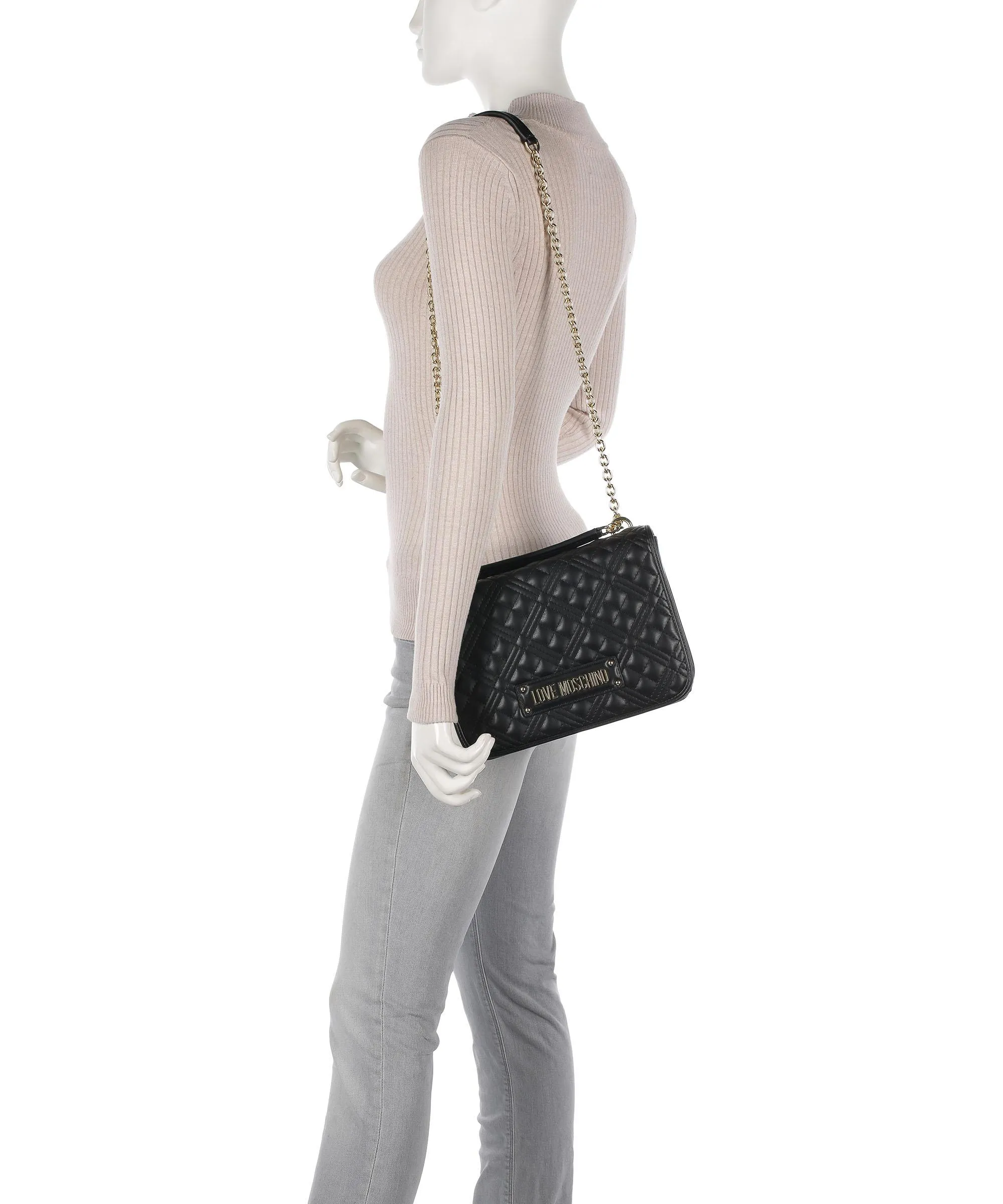  Love Moschino Quilted Borsa a spalla pelle sintetica nero  