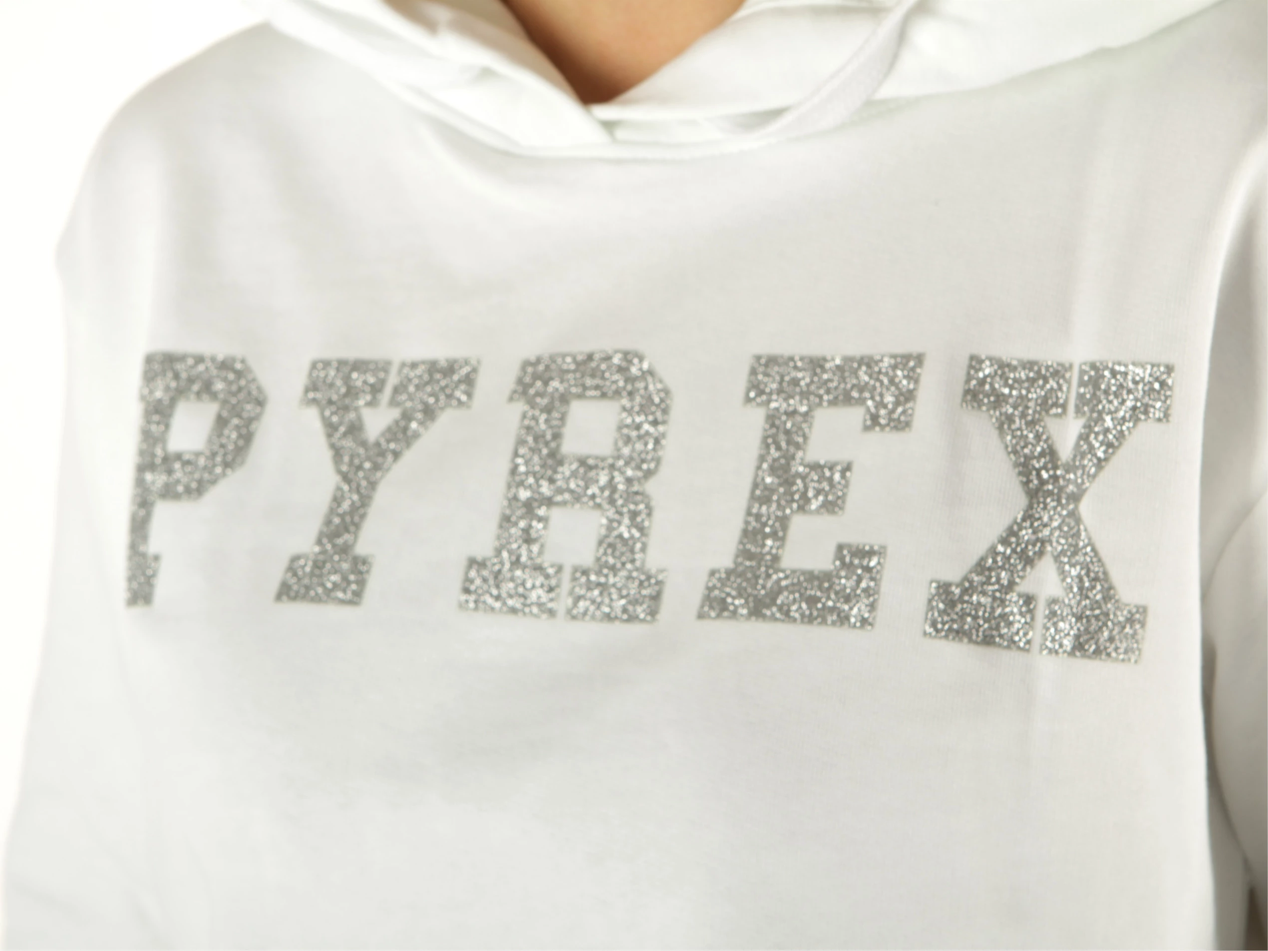 Maglia Cappuccio Donna In Felpa Bianco Glitter Argento
