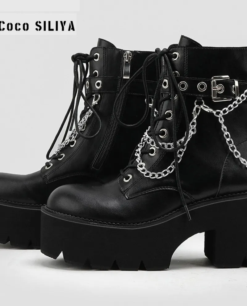 Martin Boots Stivali corti da donna Stivali skinny con tacco alto Scarpe con plateau con tacco spesso