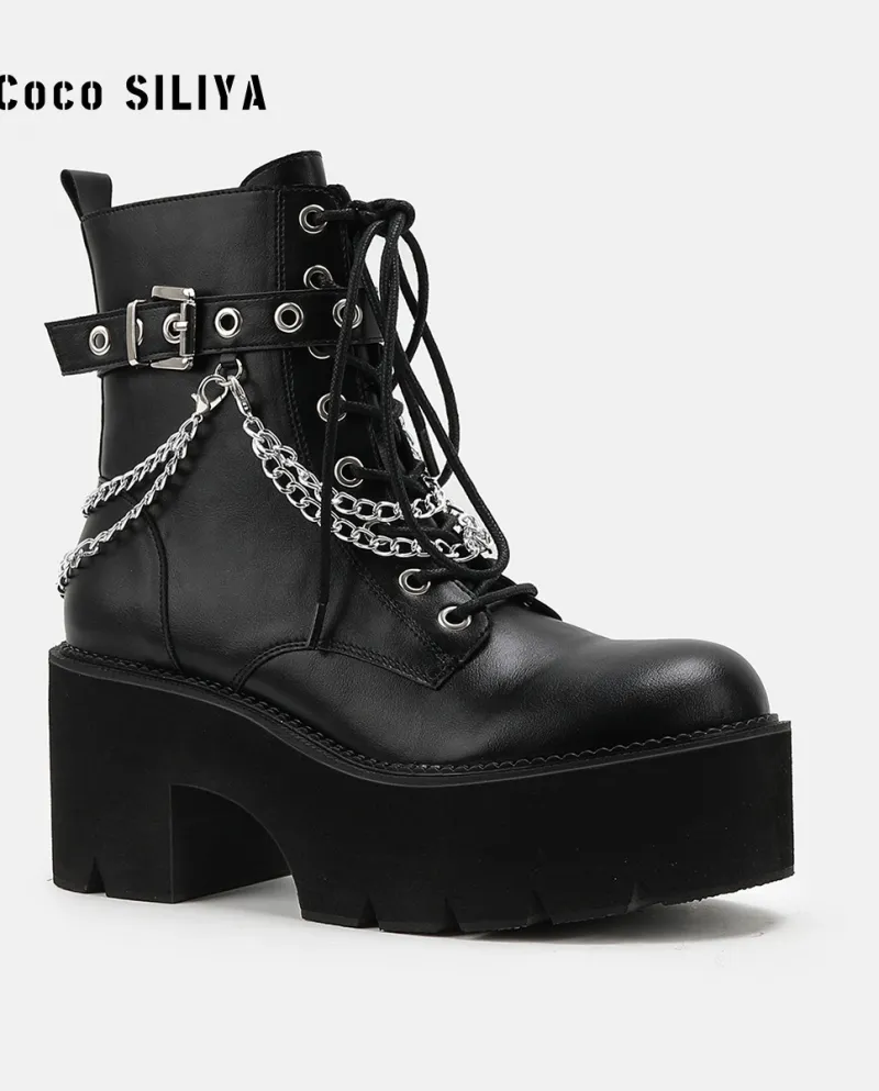 Martin Boots Stivali corti da donna Stivali skinny con tacco alto Scarpe con plateau con tacco spesso