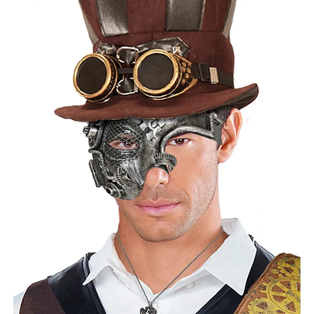 Maschera Mezzoviso Steampunk, Argento, Taglia unica