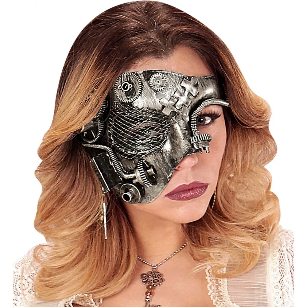 Maschera Mezzoviso Steampunk, Argento, Taglia unica