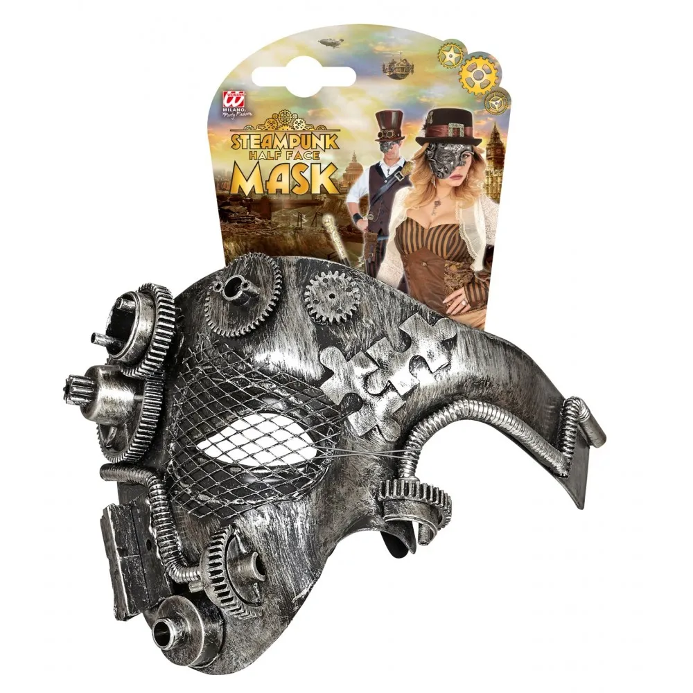Maschera Mezzoviso Steampunk, Argento, Taglia unica