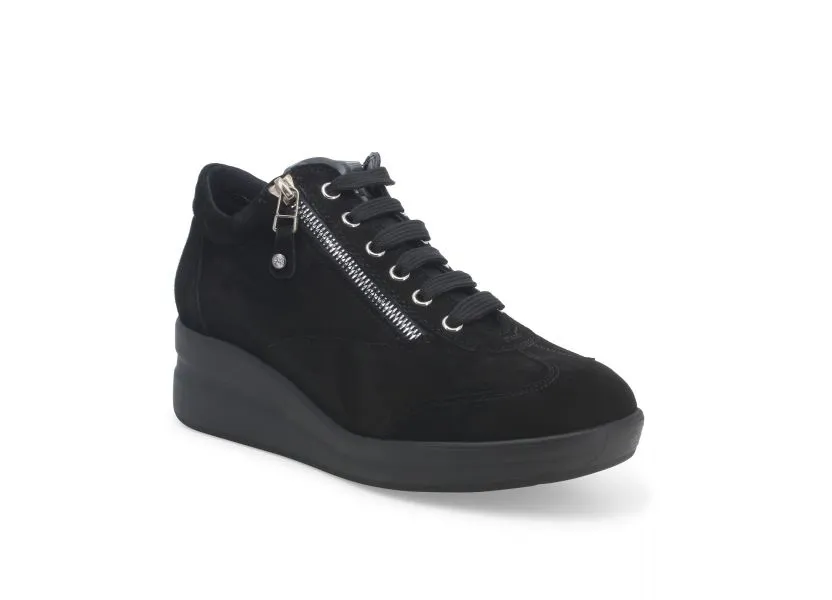 MELLUSO R25625B SNEAKERS IN CAMOSCIO NERO CON PLANTARE ESTRAIBILE