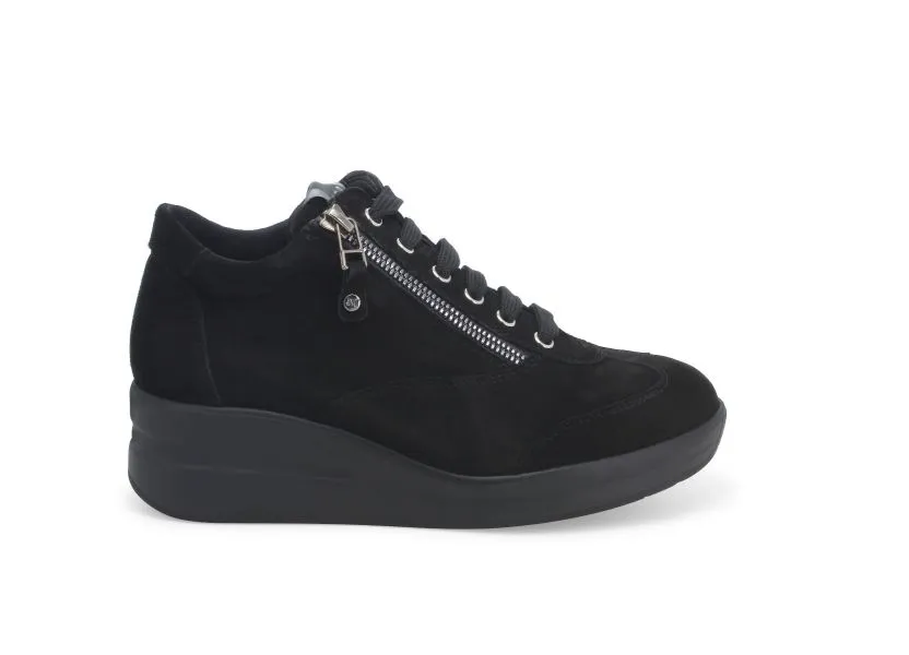 MELLUSO R25625B SNEAKERS IN CAMOSCIO NERO CON PLANTARE ESTRAIBILE