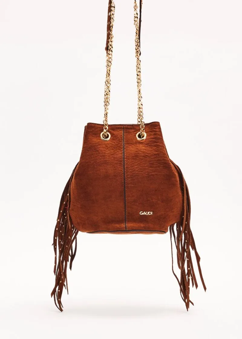 Mini bag effetto suede con frange