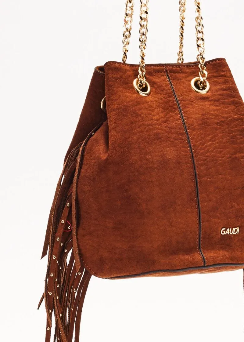 Mini bag effetto suede con frange