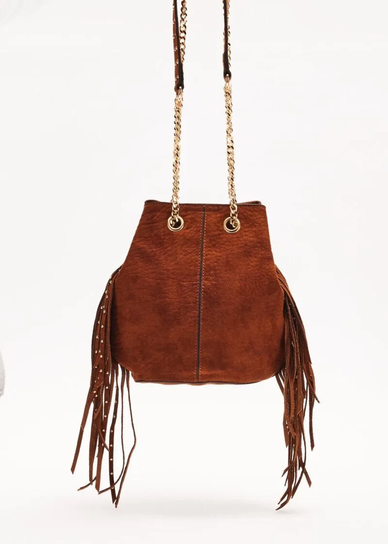 Mini bag effetto suede con frange