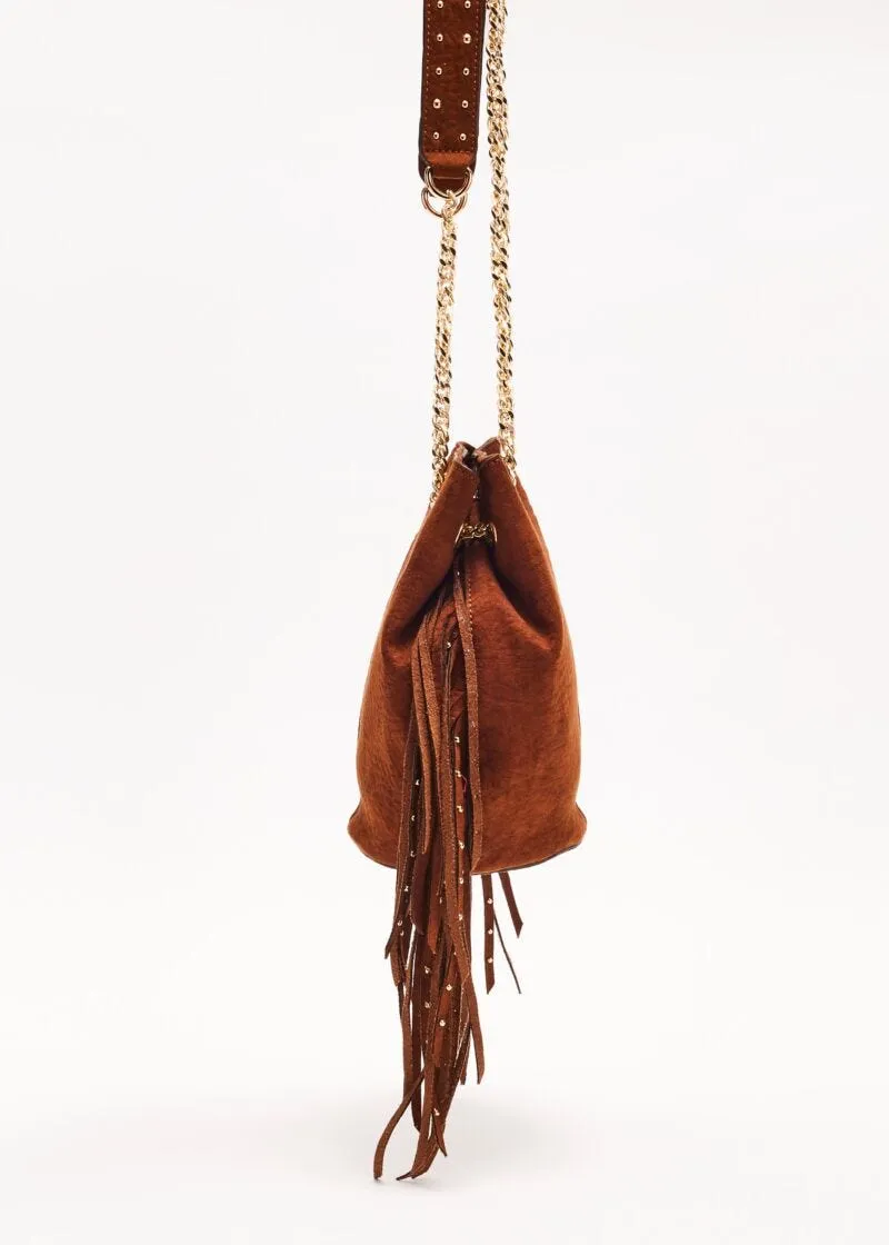Mini bag effetto suede con frange