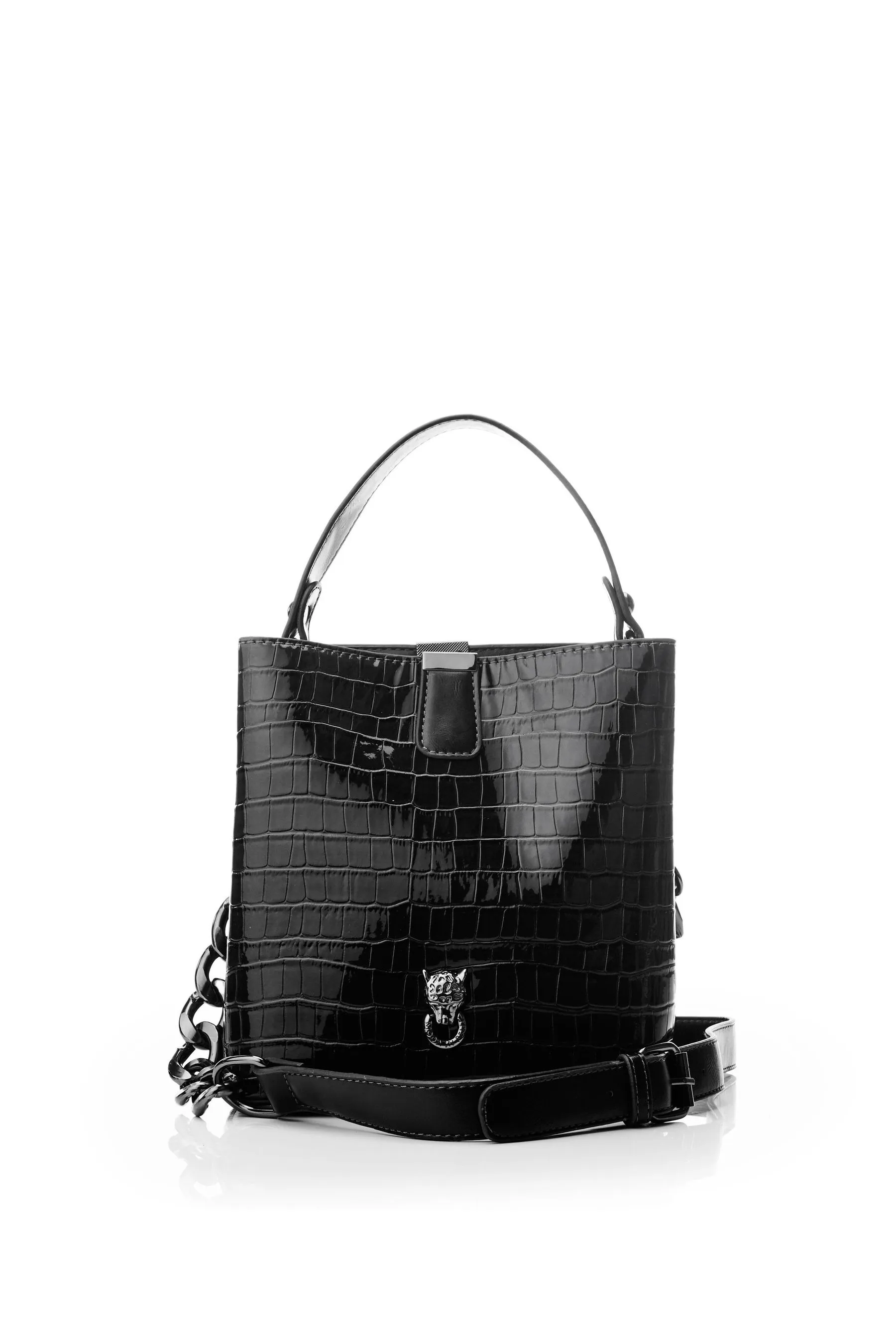 Moda in Pelle Adriana - Borsa a secchiello effetto coccodrillo lucido