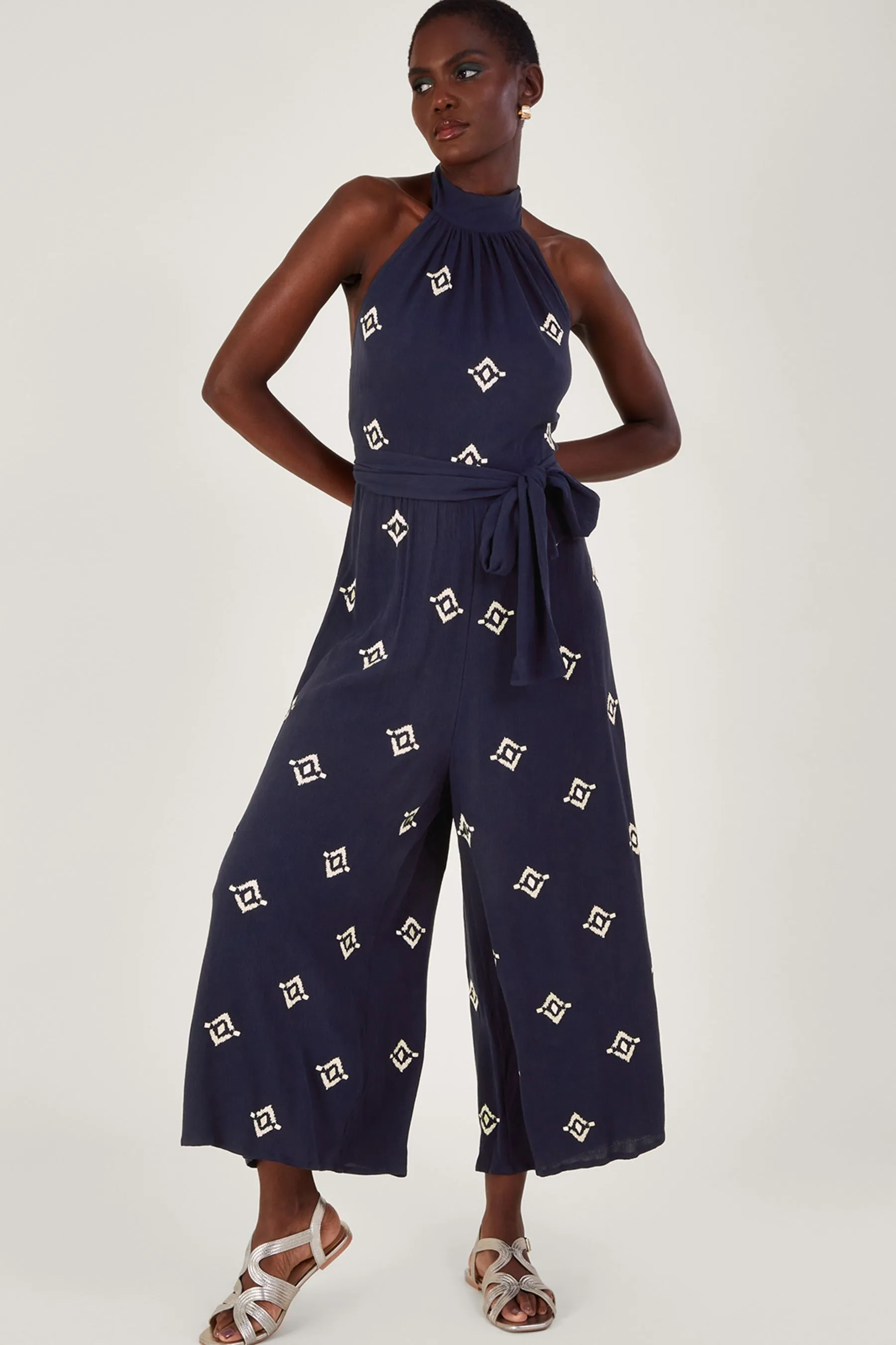 Monsoon - salopette lunga con motivo ricamato con scollo all'americana salopette lunga