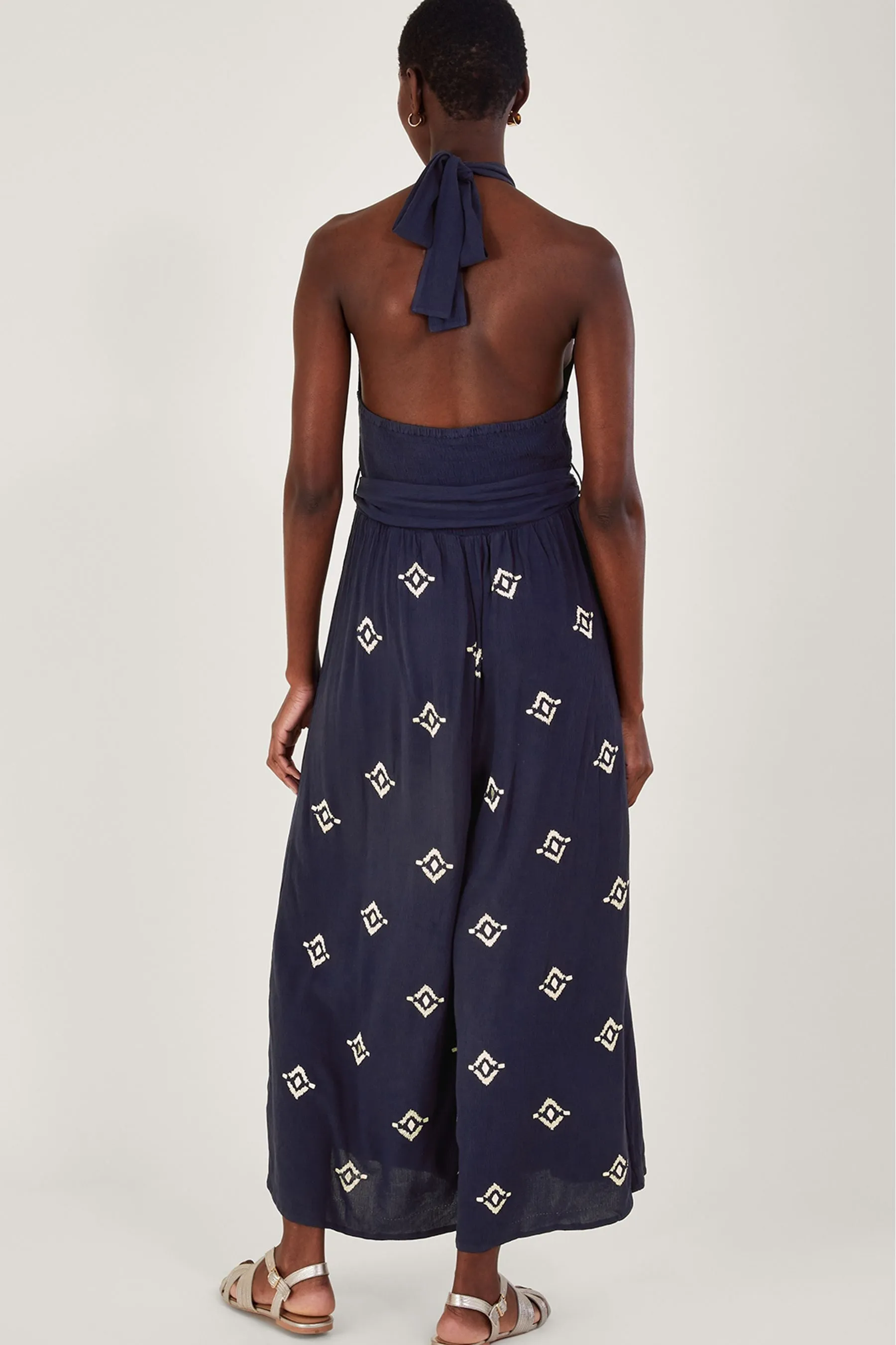 Monsoon - salopette lunga con motivo ricamato con scollo all'americana salopette lunga
