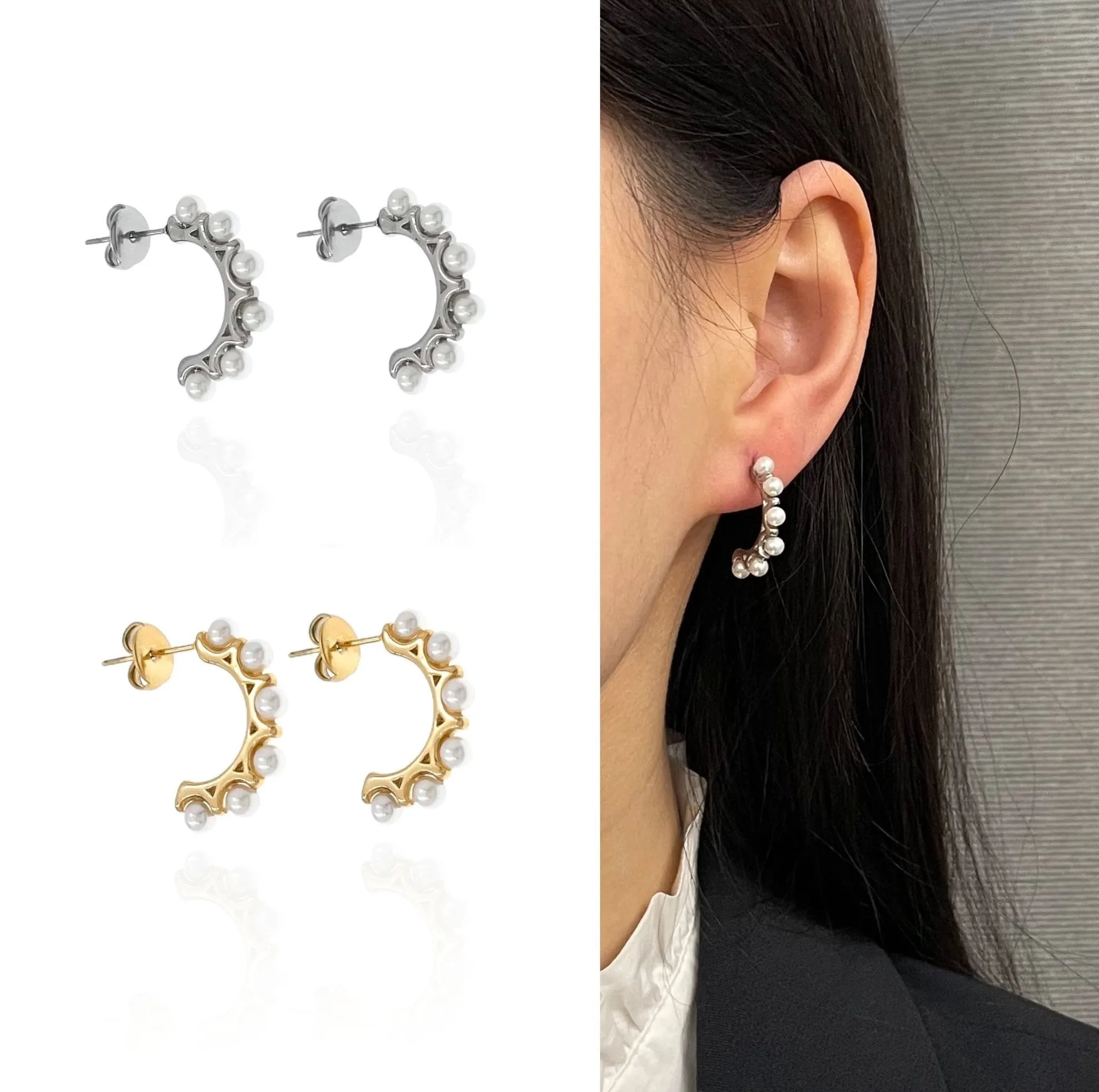 Orecchini Donna Gioiello Chiusura Farfalla Perle Semicerchio Elegante
