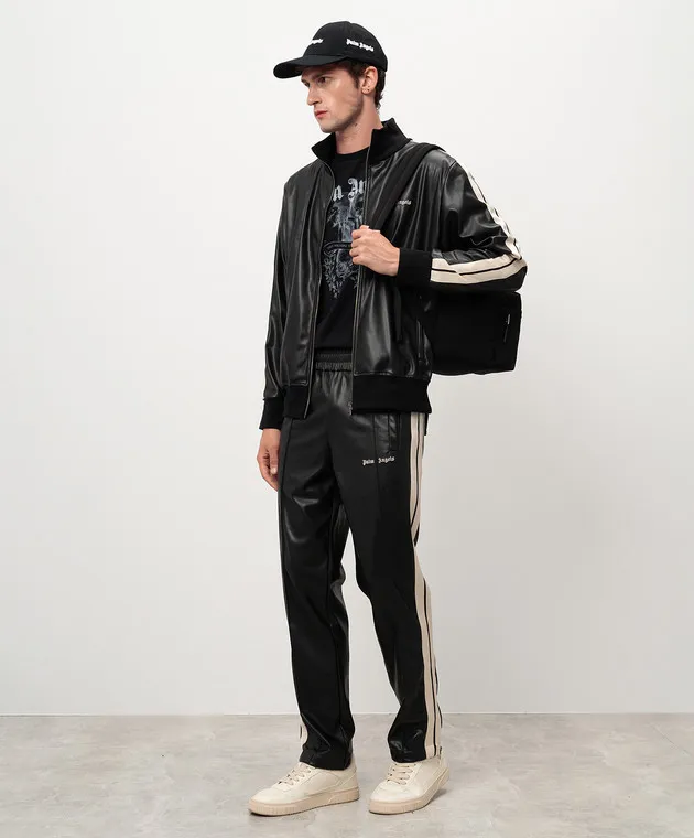 Palm Angels Giubbotto nero con ricamo logo PMBD058F24FAB002