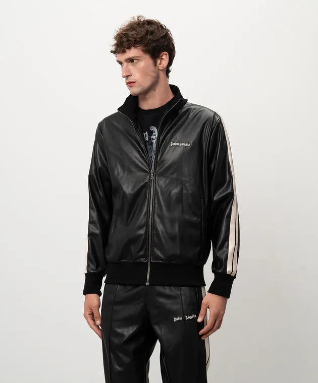 Palm Angels Giubbotto nero con ricamo logo PMBD058F24FAB002