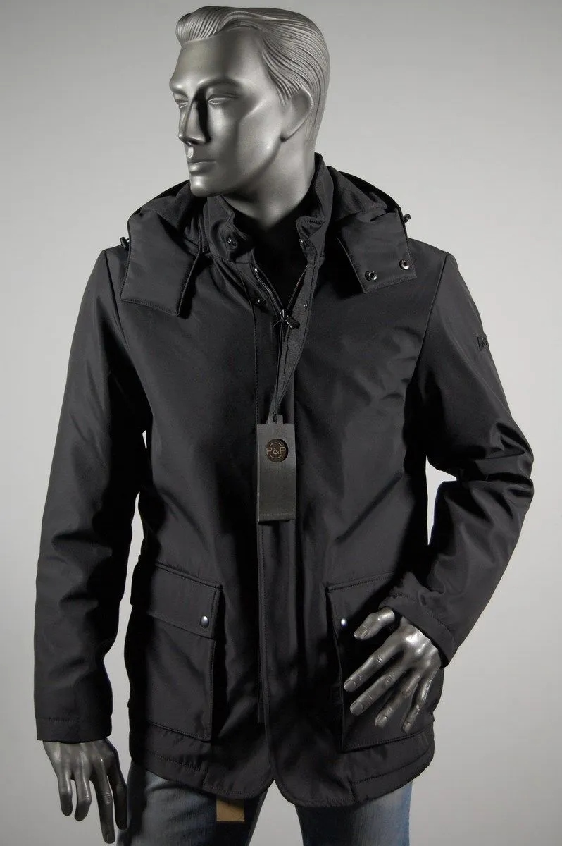 Parka jacket paired with elegant cut two cap colors
