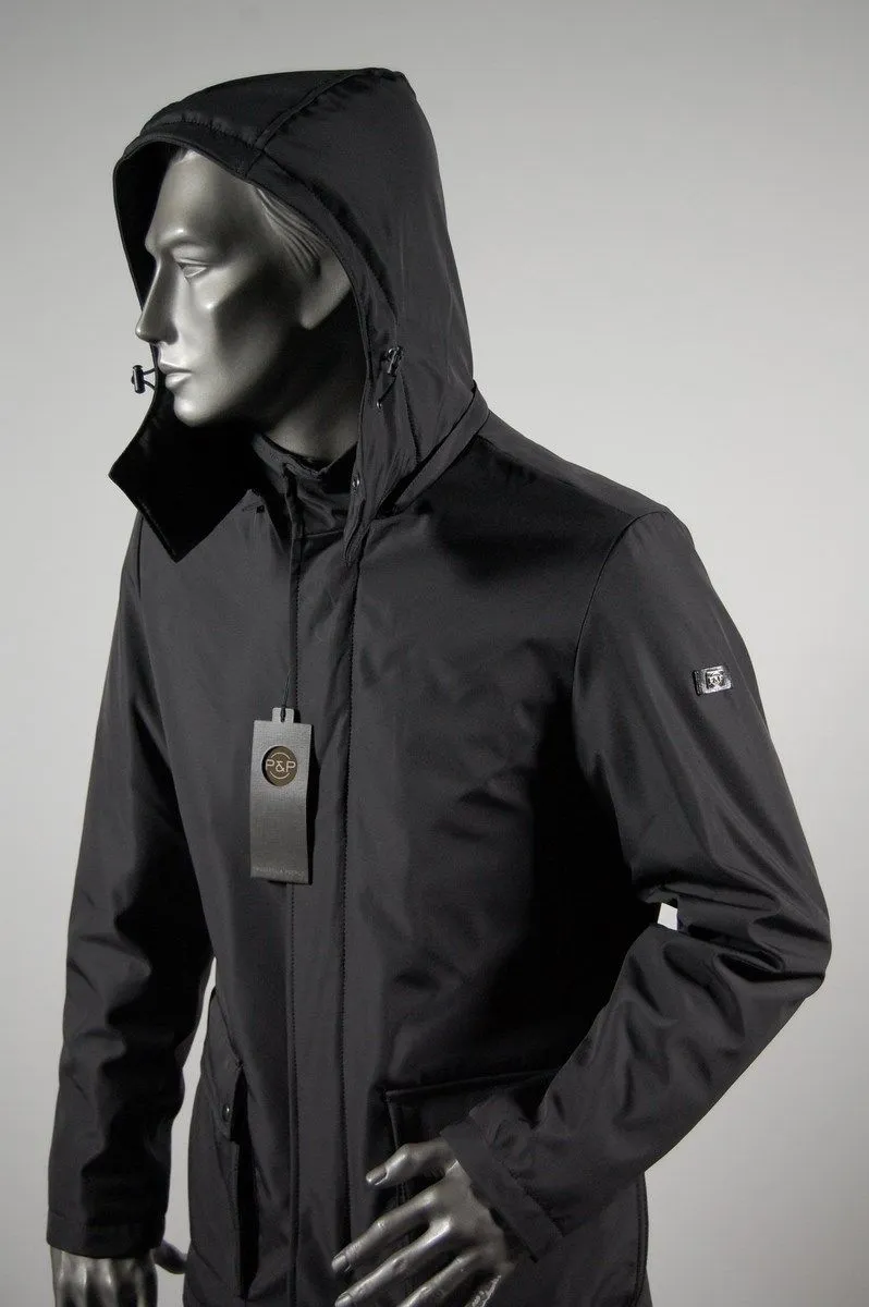 Parka jacket paired with elegant cut two cap colors