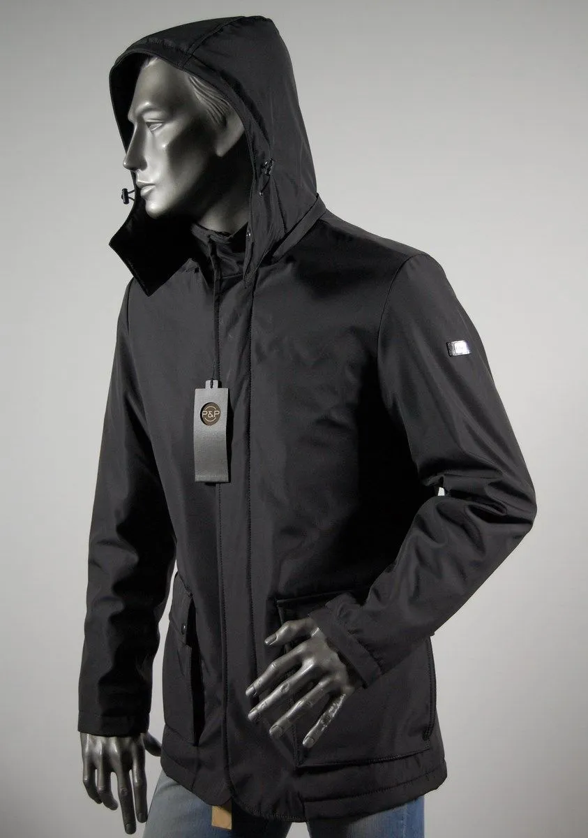 Parka jacket paired with elegant cut two cap colors