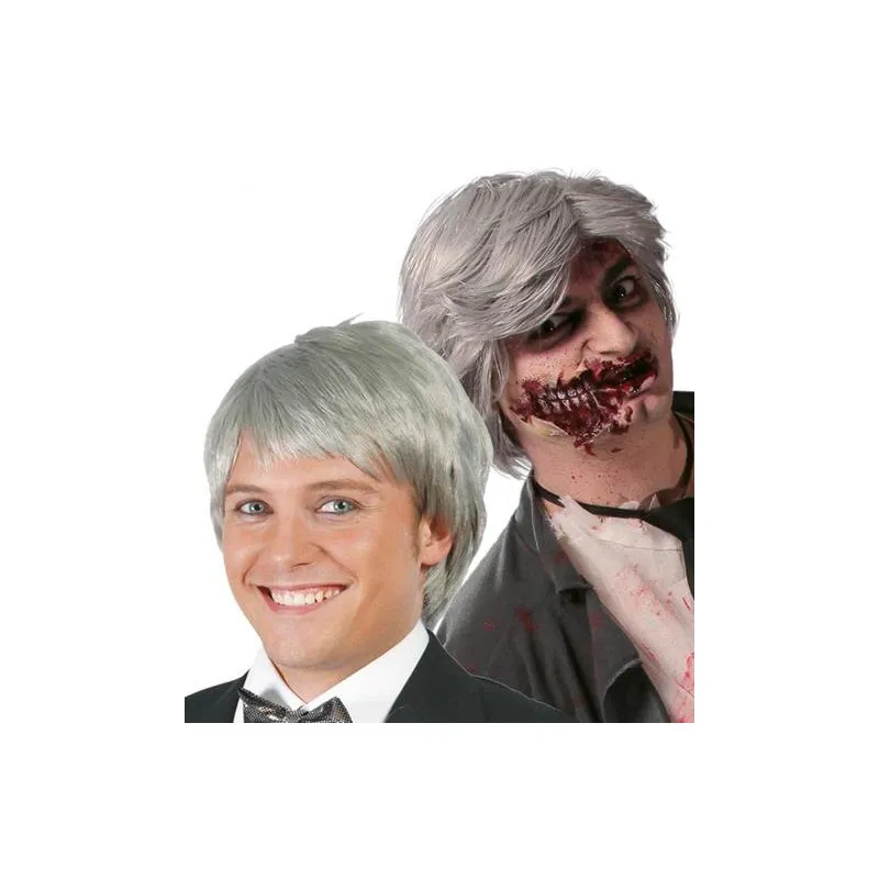 PARRUCCA CAPELLI GRIGI ZOMBIE PER TRAVESTIMENTI DI CARNEVALE HALLOWEEN SCENE E SPETTACOLI A TEMA VECCHIETTI ANZIANI HORR