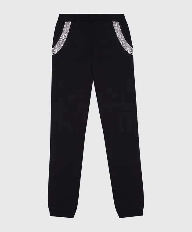Philipp Plein Joggers neri da bambino con cristalli GJT0115