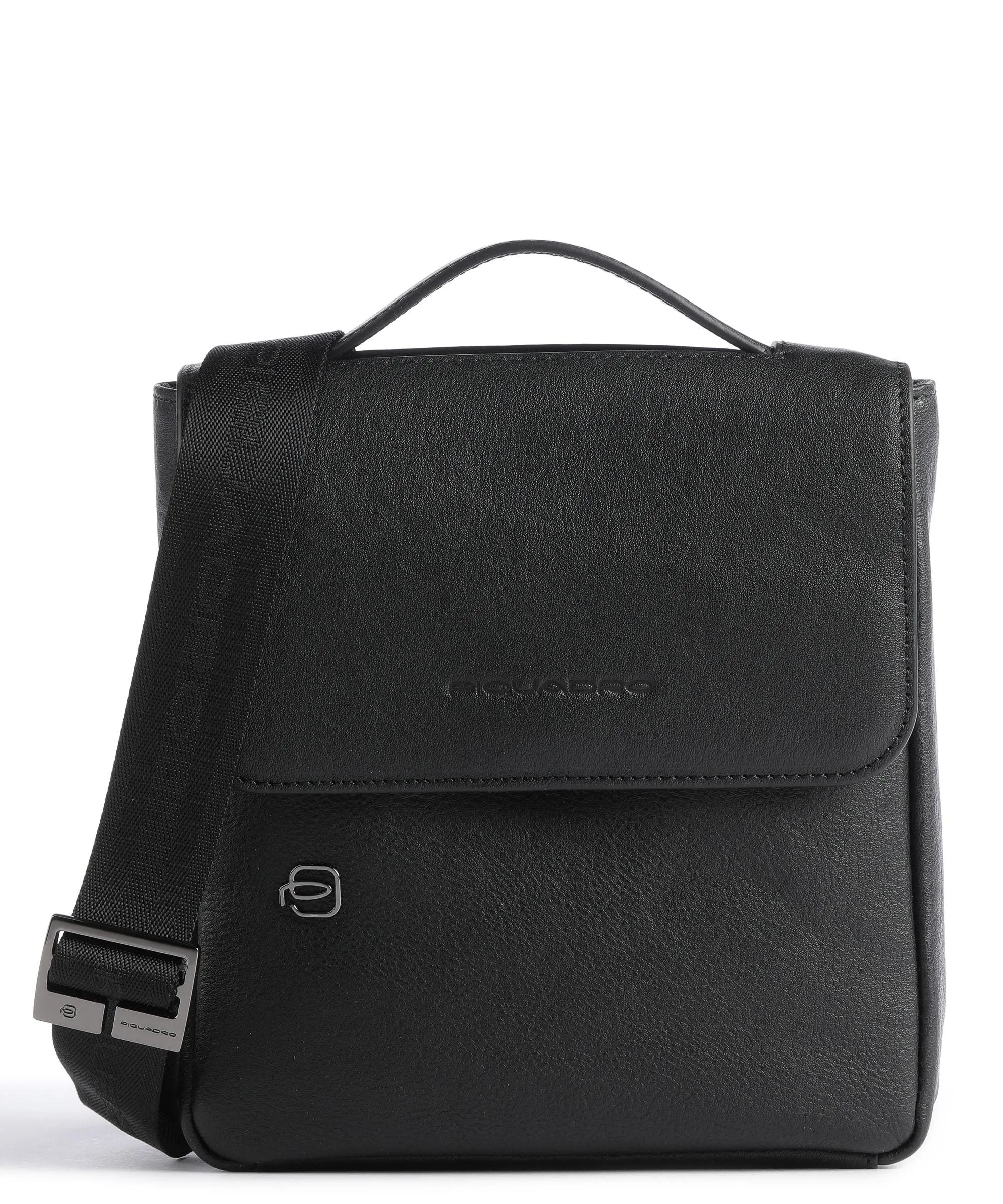  Piquadro Black Square Borsa a tracolla pelle di vacchetta grana nero  
