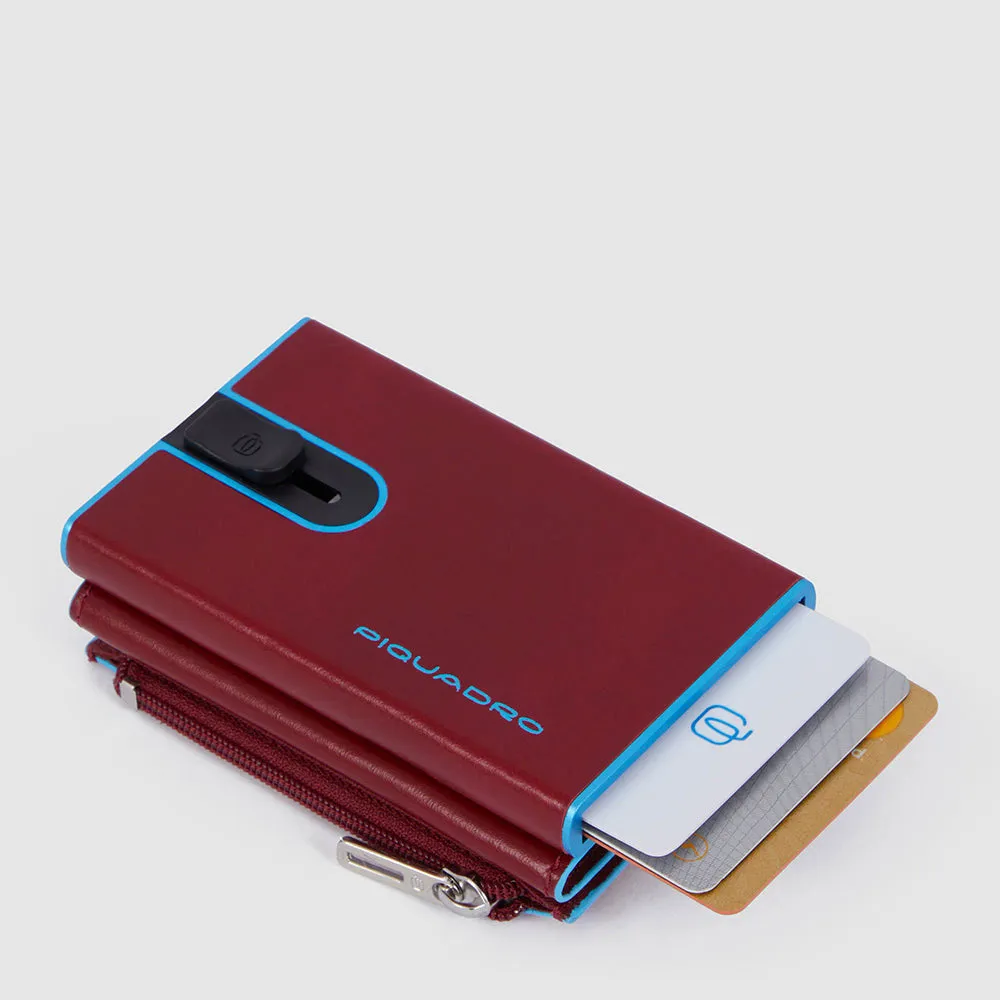 Portacarte PIQUADRO in Pelle e Alluminio con RFID Colore Rosso Linea Blue Square - PP5585B2BLR
