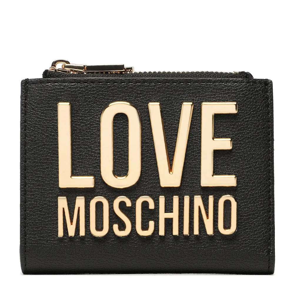 Portafoglio Donna Piccolo con Bottone LOVE MOSCHINO linea Gold Metal Logo Nero JC5642