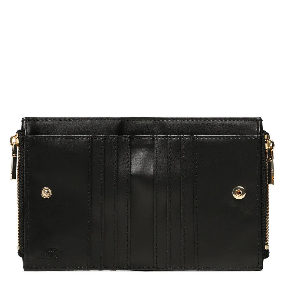 Portafoglio Donna Piccolo con Bottone LOVE MOSCHINO linea Gold Metal Logo Nero JC5642