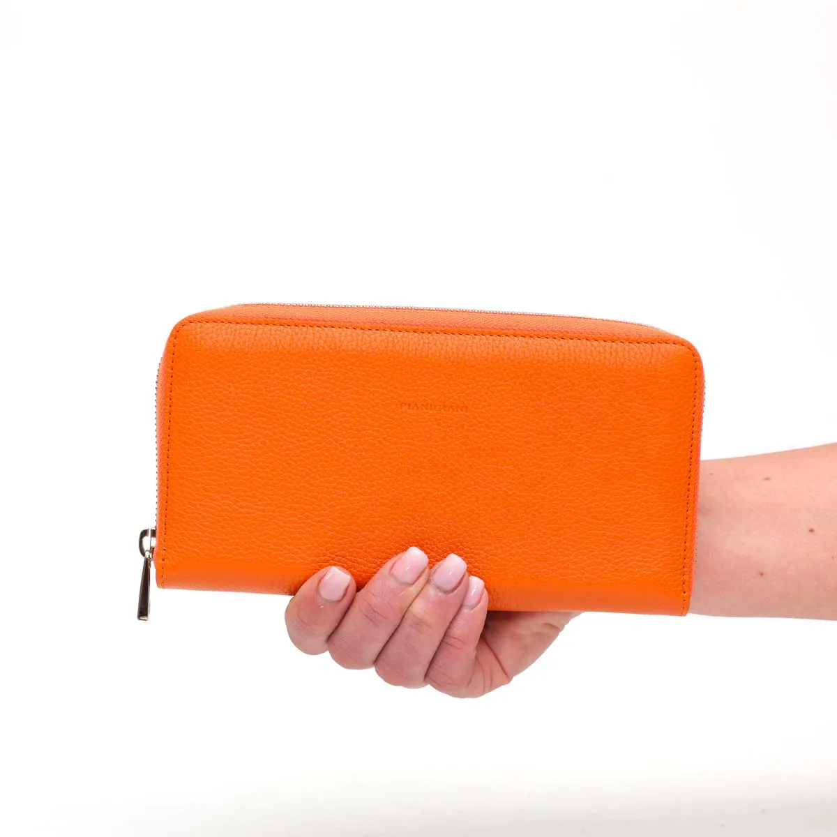 Portafoglio Zip in Pelle Arancio