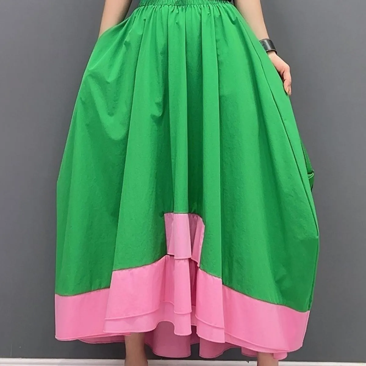 Qing Mo 2023 Estate Nuovo Colore Corrispondenza Casuale Allentato Gonna Verde Donna Slim Moda Gonna di Grandi Dimensioni Zxf3284