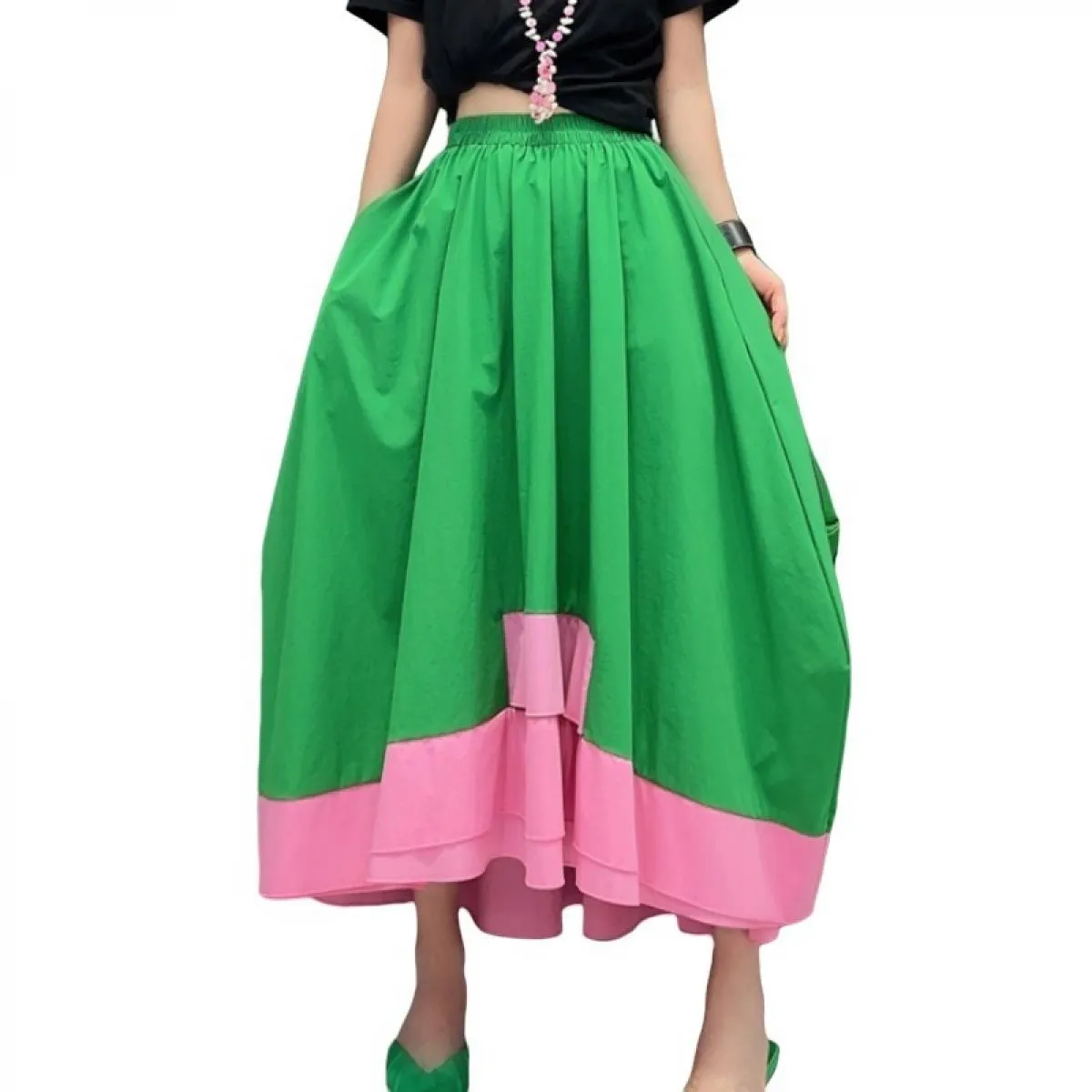 Qing Mo 2023 Estate Nuovo Colore Corrispondenza Casuale Allentato Gonna Verde Donna Slim Moda Gonna di Grandi Dimensioni Zxf3284