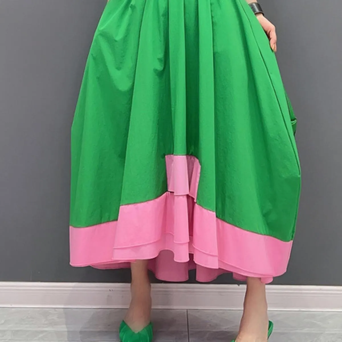 Qing Mo 2023 Estate Nuovo Colore Corrispondenza Casuale Allentato Gonna Verde Donna Slim Moda Gonna di Grandi Dimensioni Zxf3284