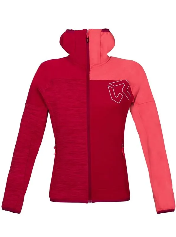 ROCK EXPERIENCE KOBRA HOODIE FZ WOMAN FLEECE Cherries Jubilee/Paradise Pink/Cherries Jubilee felpa tecnica zip lunga con cappucc