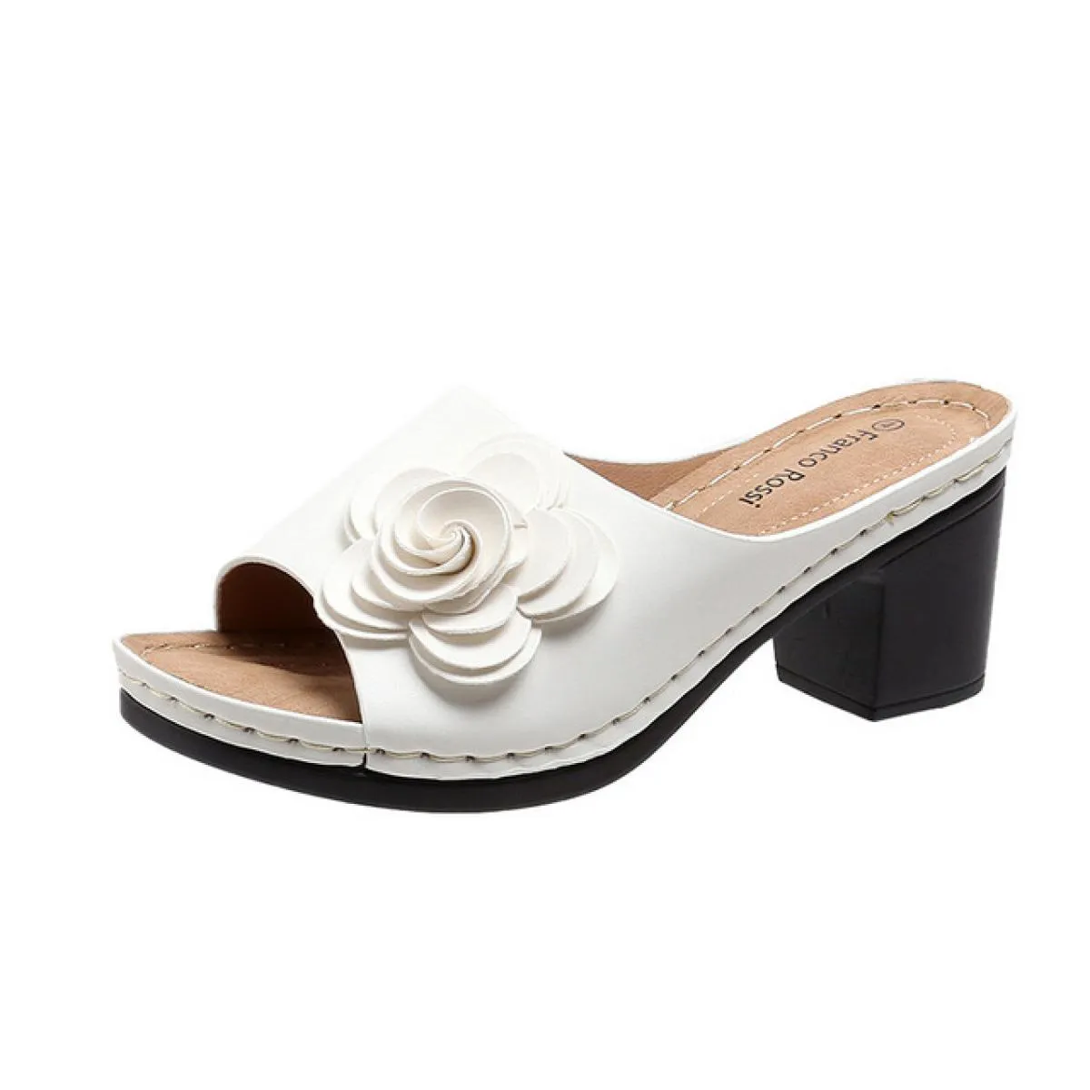 Sandali con tacco con fiore Scarpe da donna eleganti Estate 2023 Pantofole con tacco grosso casual Sandalo Scarpe da festa da do