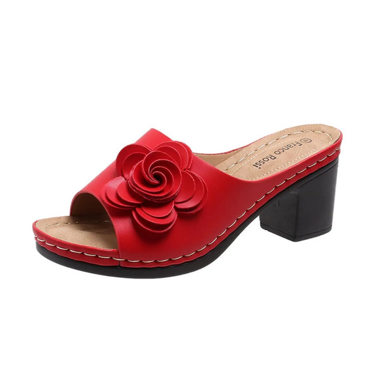 Sandali con tacco con fiore Scarpe da donna eleganti Estate 2023 Pantofole con tacco grosso casual Sandalo Scarpe da festa da do