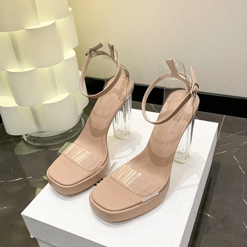 Scarpe col tacco alto da donna Estate nuova piattaforma impermeabile con pantofole col tacco alto Tacco di cristallo Tacco spess