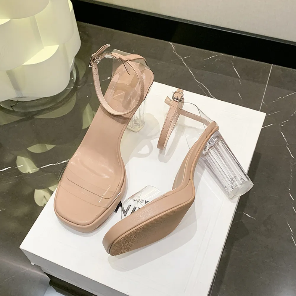 Scarpe col tacco alto da donna Estate nuova piattaforma impermeabile con pantofole col tacco alto Tacco di cristallo Tacco spess