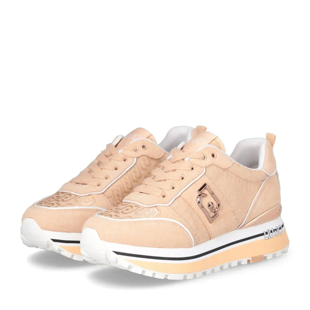 Scarpe Donna LIU JO Sneakers Platform Maxi Wonder 71 in Suede e Tessuto Logato color Papaya