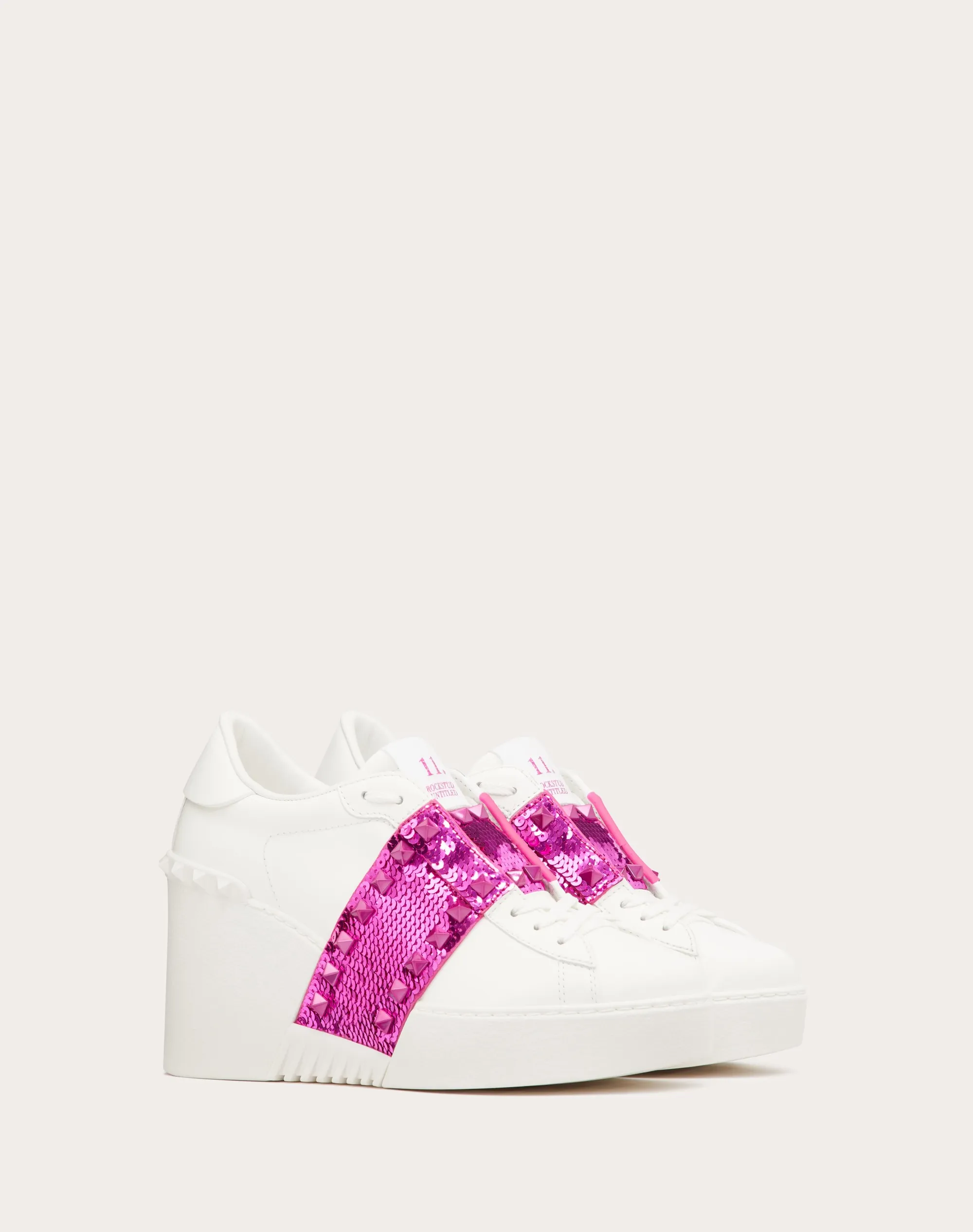 SNEAKER CON ZEPPA OPEN DISCO IN VITELLO CON RICAMO PAILLETTES 85MM