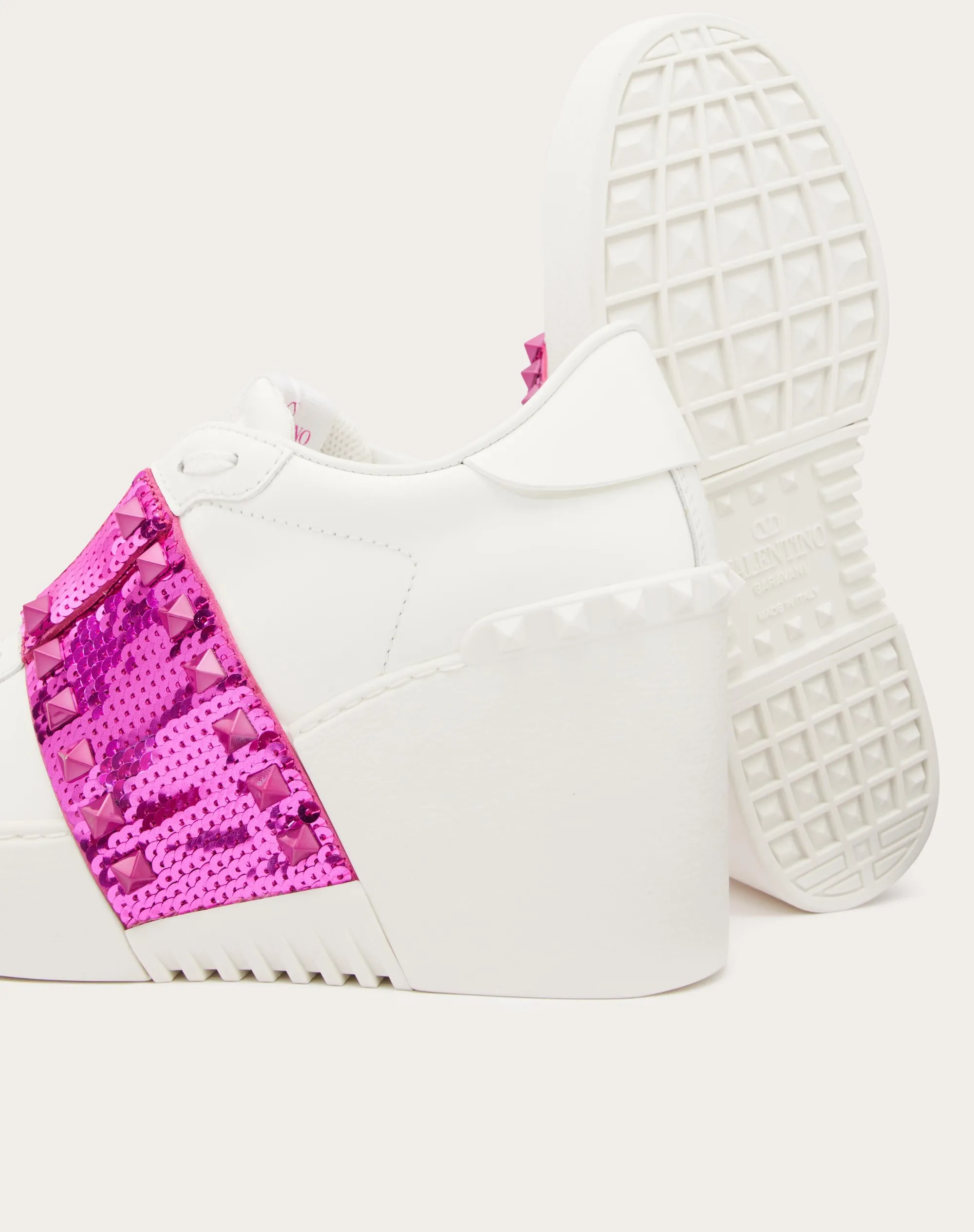 SNEAKER CON ZEPPA OPEN DISCO IN VITELLO CON RICAMO PAILLETTES 85MM