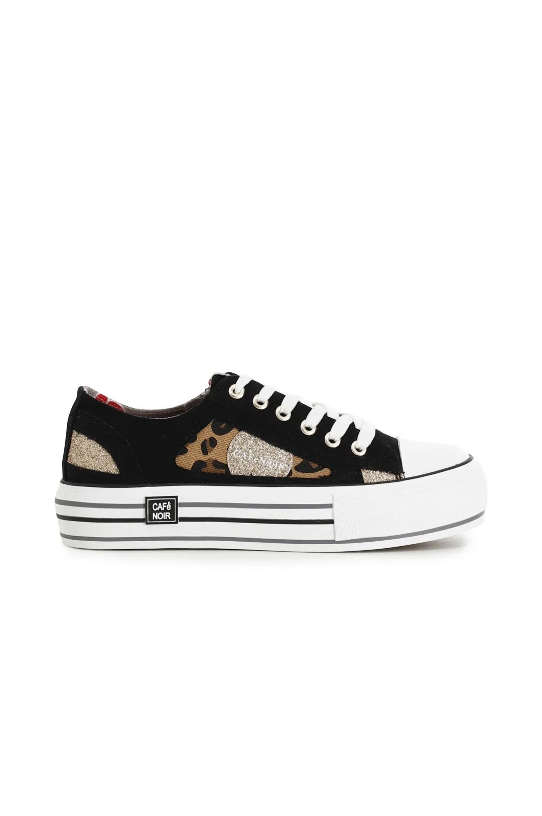 sneakers in tessuto con stampa animalier su suola in gomma nero
